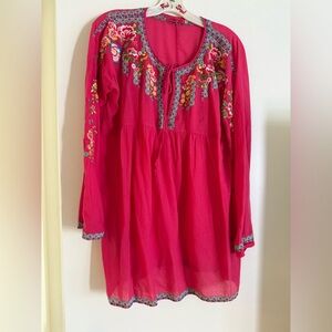 Johnny Was Fuchsia Embroidered Peasant Tunic